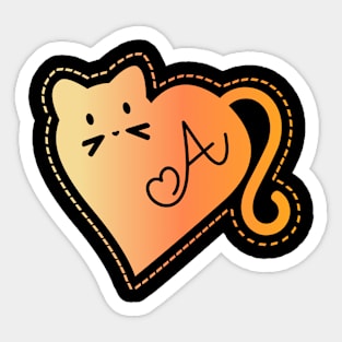 Heart Cat Monogram A in Orange Sticker